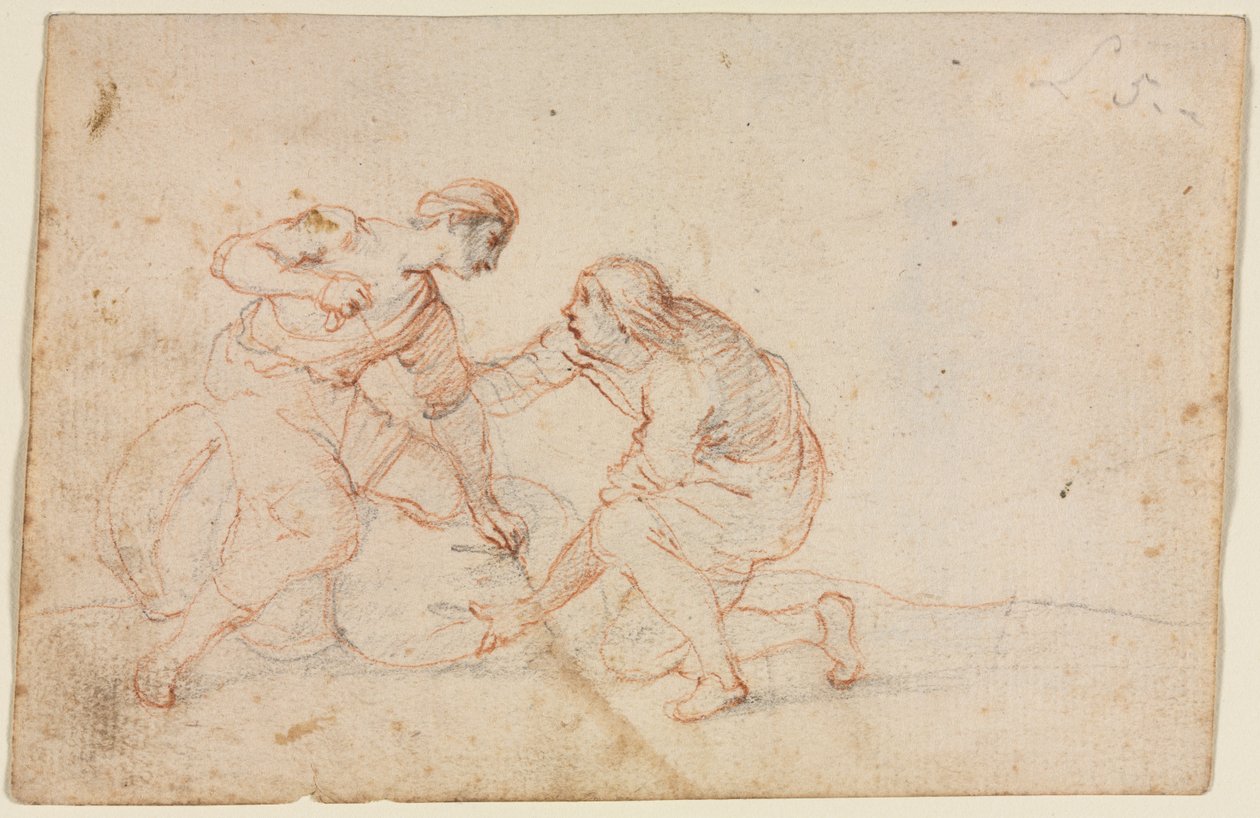 Twee mannen die een bundel vastbinden, 1600s door Unbekannt