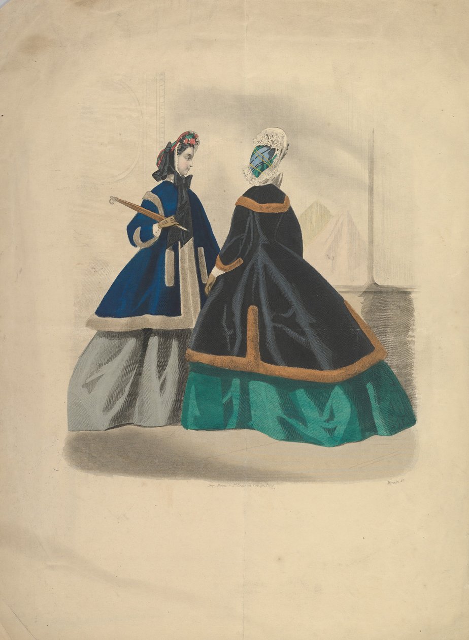 Twee vrouwen in jassen, 1863-64 door Unbekannt