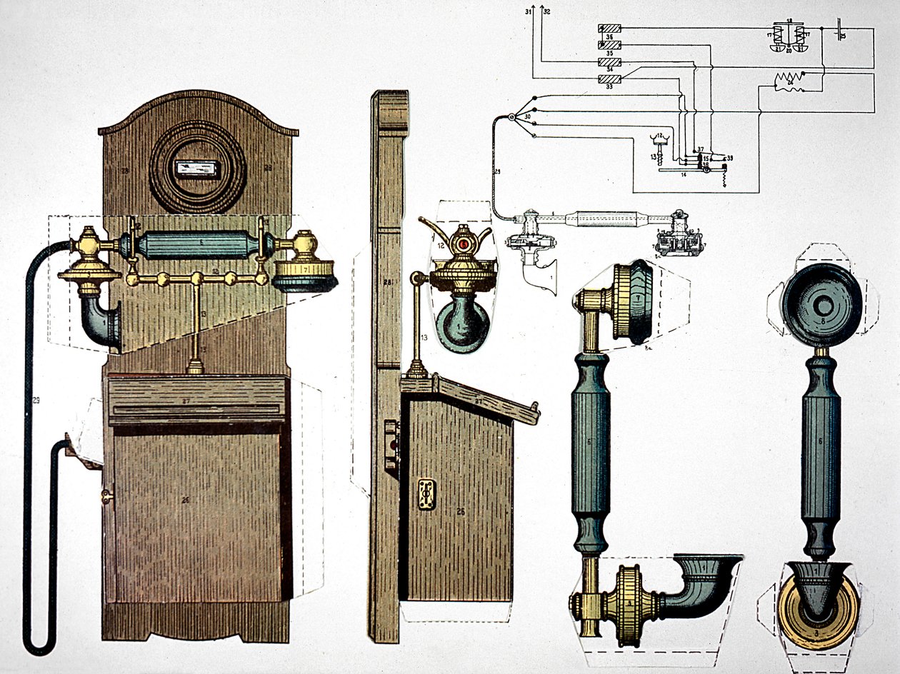 Wandgemonteerde telefoon, ca. 1910 door Unbekannt