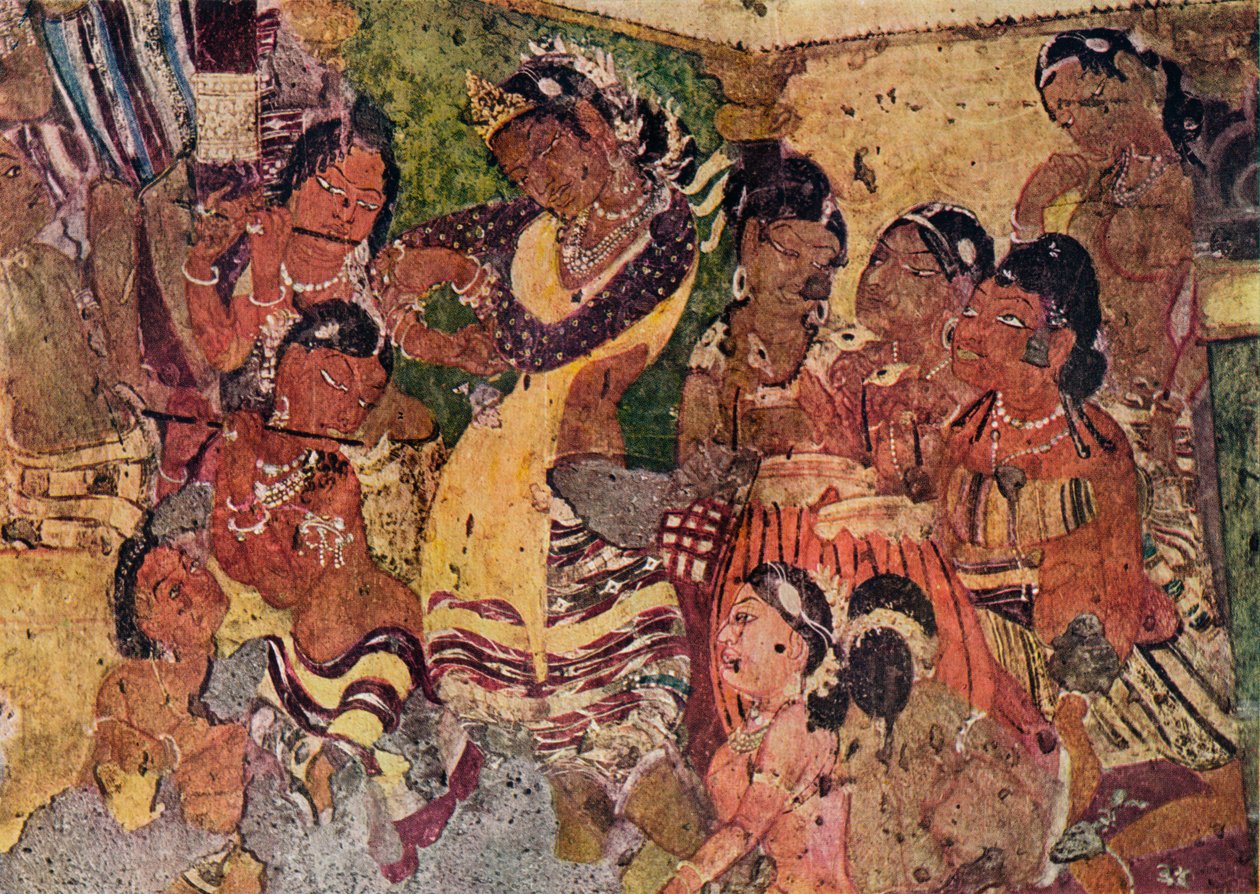 Muurschildering uit de Grotten van Ajanta, ca. 480 door Unbekannt