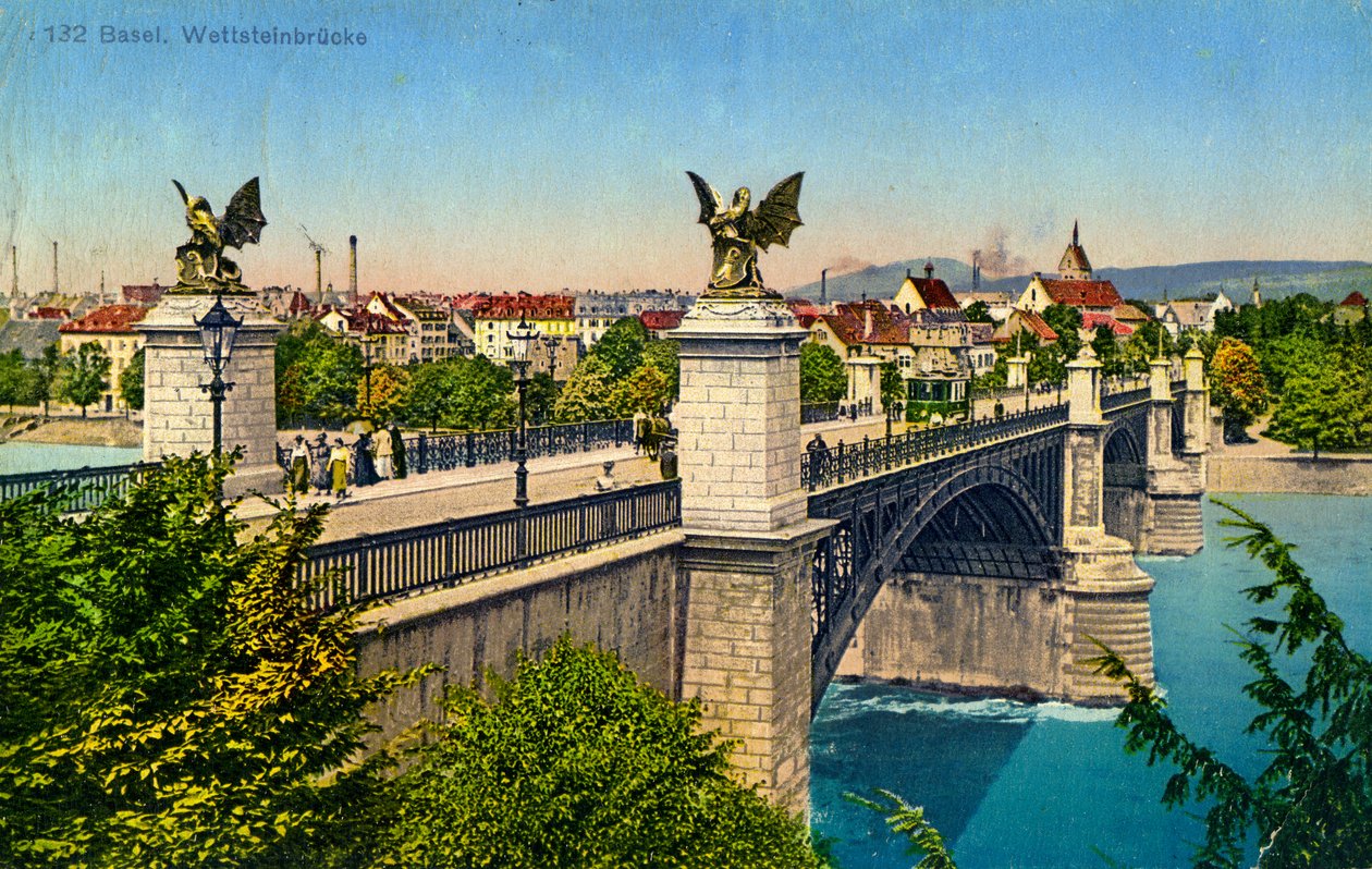 Wettsteinbrug, Basel, Zwitserland, ca. 1936 door Unbekannt