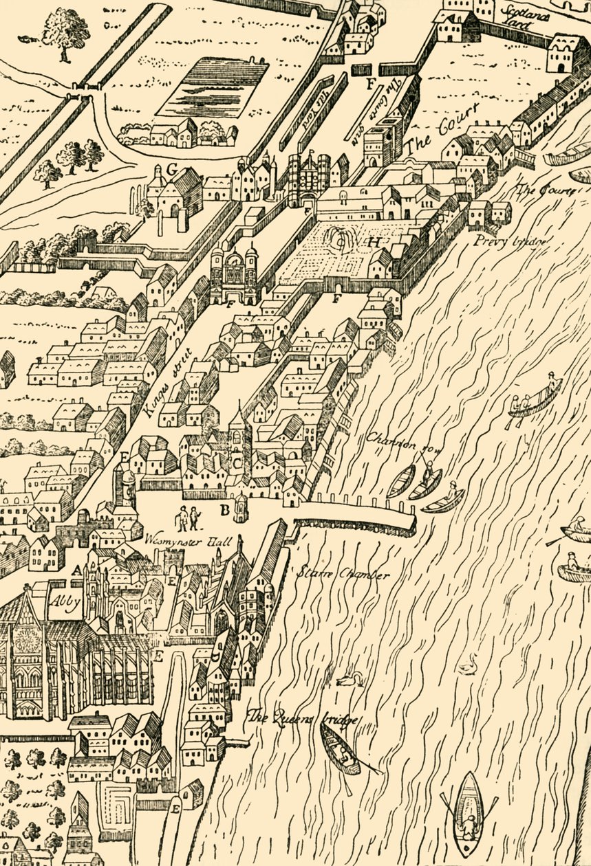 Whitehall en Westminster. Uit Aggas Map, 1881 door Unbekannt