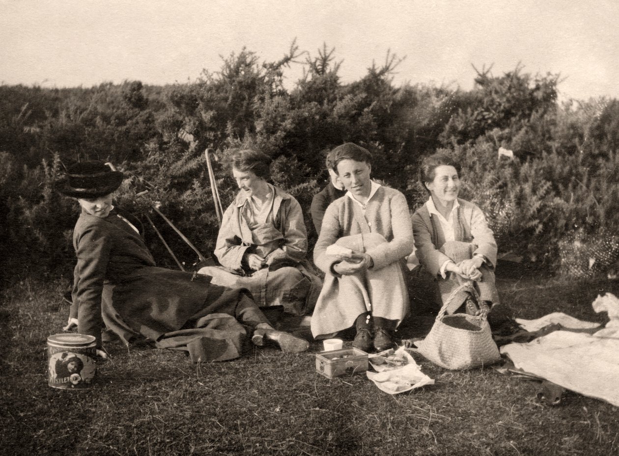 Vrouwen genieten van een picknick, 20e eeuw door Unbekannt