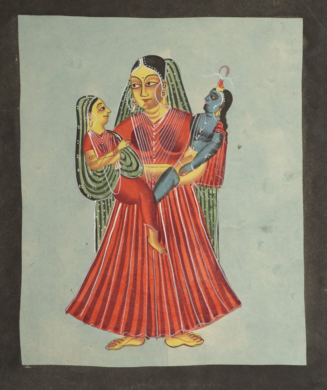 Yasoda houdt Krishna en Radha vast, 1800s door Unbekannt