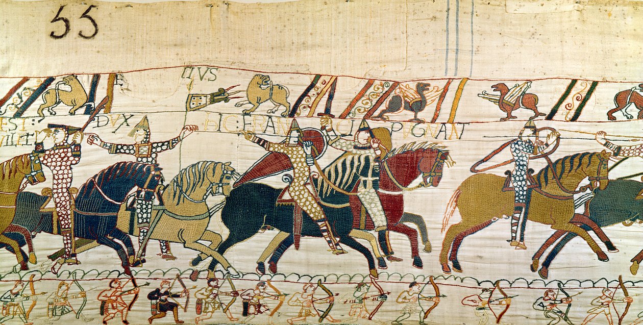 Hertog Willem toont zijn gezicht aan zijn leger, Tapijt van Bayeux door Unbekannt Unbekannt