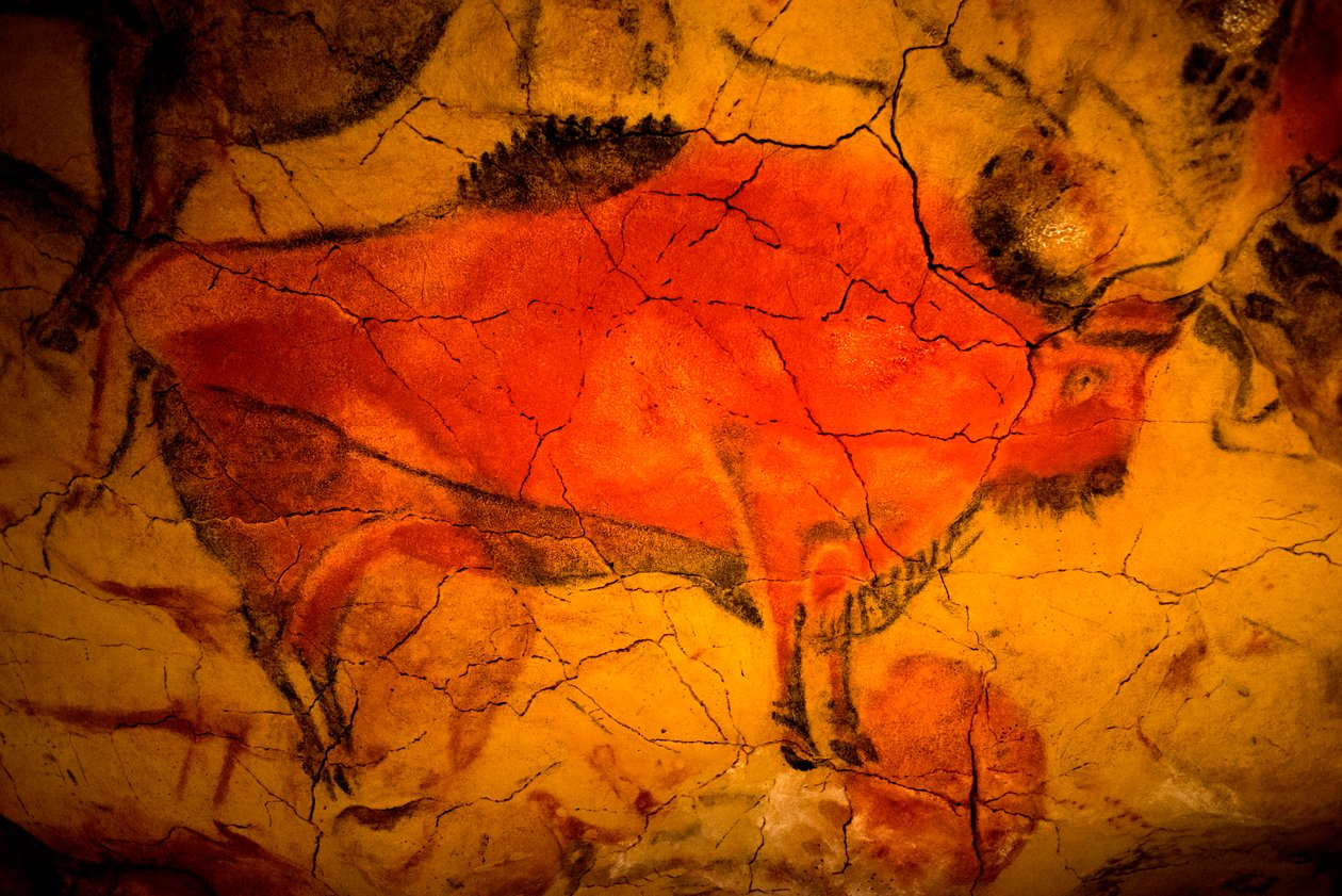 Bison schilderij in de grotten van Altamira, Boven-Paleolithicum museum, Santander, Cantabrië, Spanje door Unbekannt Unbekannt