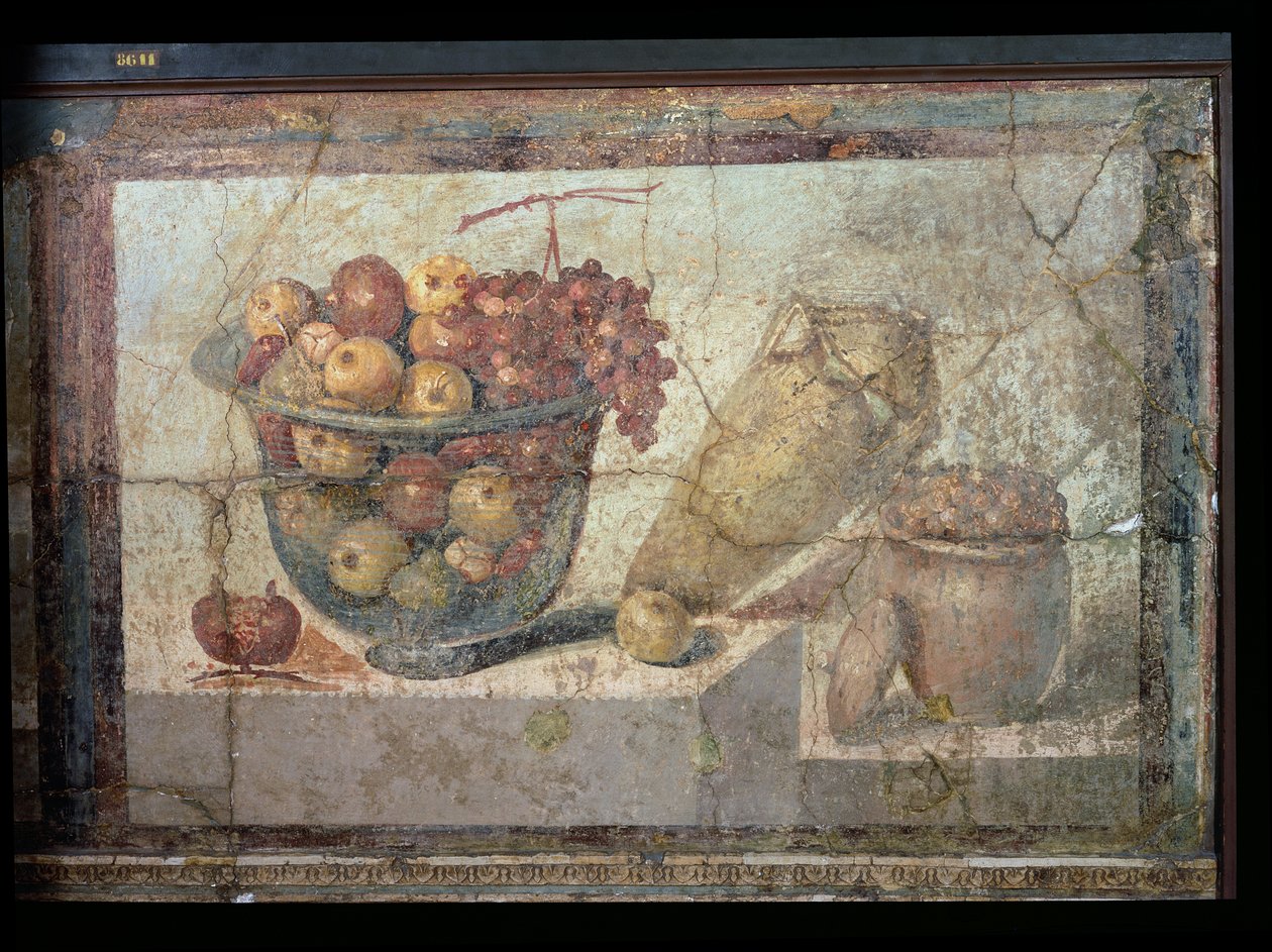 Stilleven met kommen fruit en wijnkruik, uit de "Casa di Giulia Felice" door Unbekannt Unbekannt