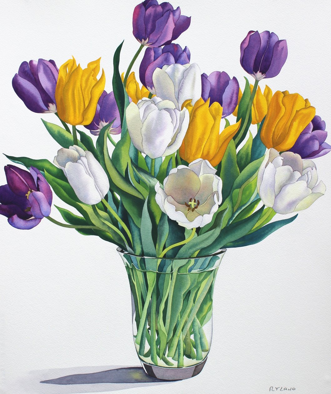 Tulpen in glazen vaas door Unbekannt Unbekannt