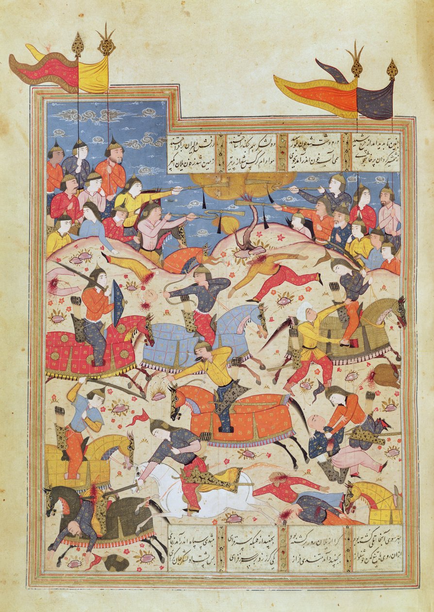 Slagveldscène, illustratie uit de "Shahnama" door Unbekannt