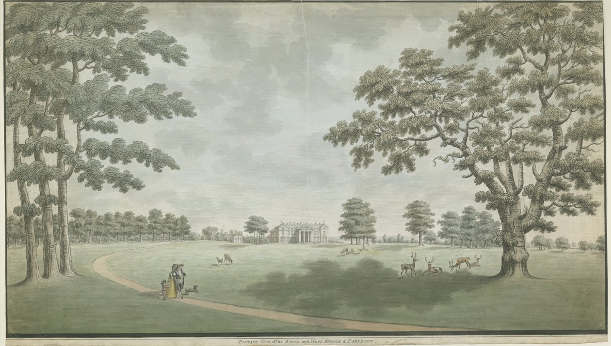 Fisherwick Hall: aquarel, nd [1786] door Unbekannt