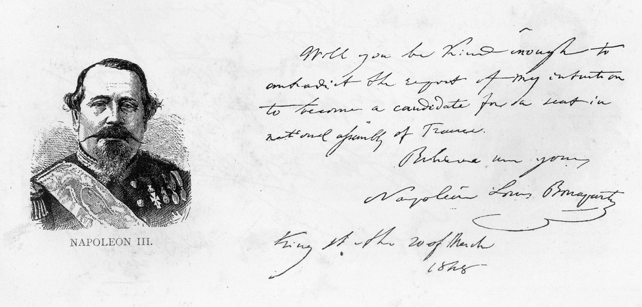 Handschrift en handtekening van Napoleon III door Unbekannt