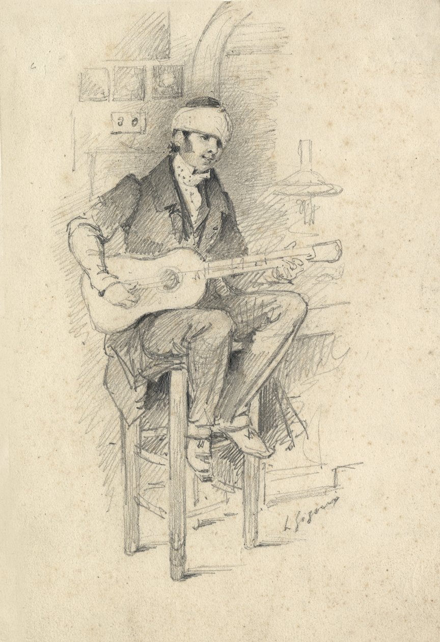 Gewonde jonge gitarist, Frankrijk, ca. 1830 (schets) door Unbekannter Künstler