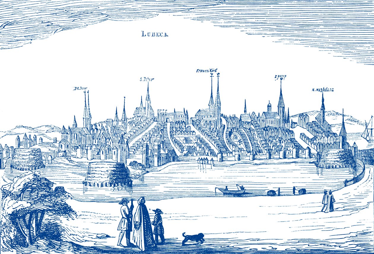 Lübeck en zijn haven door Unbekannter Künstler