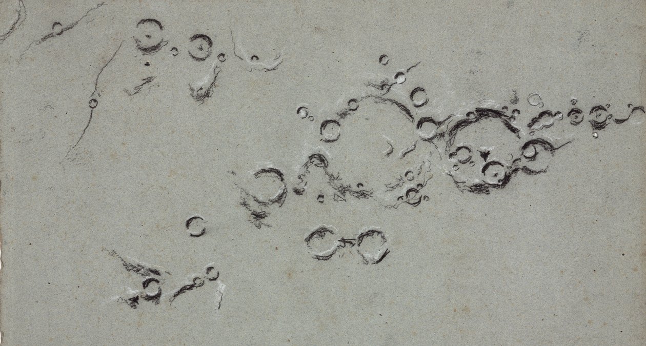 Maan kraters, Hipparchus en Albetegnius door Unbekannt