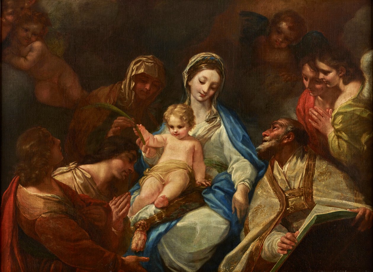Madonna met kind, heiligen en engelen door Unbekannter Künstler