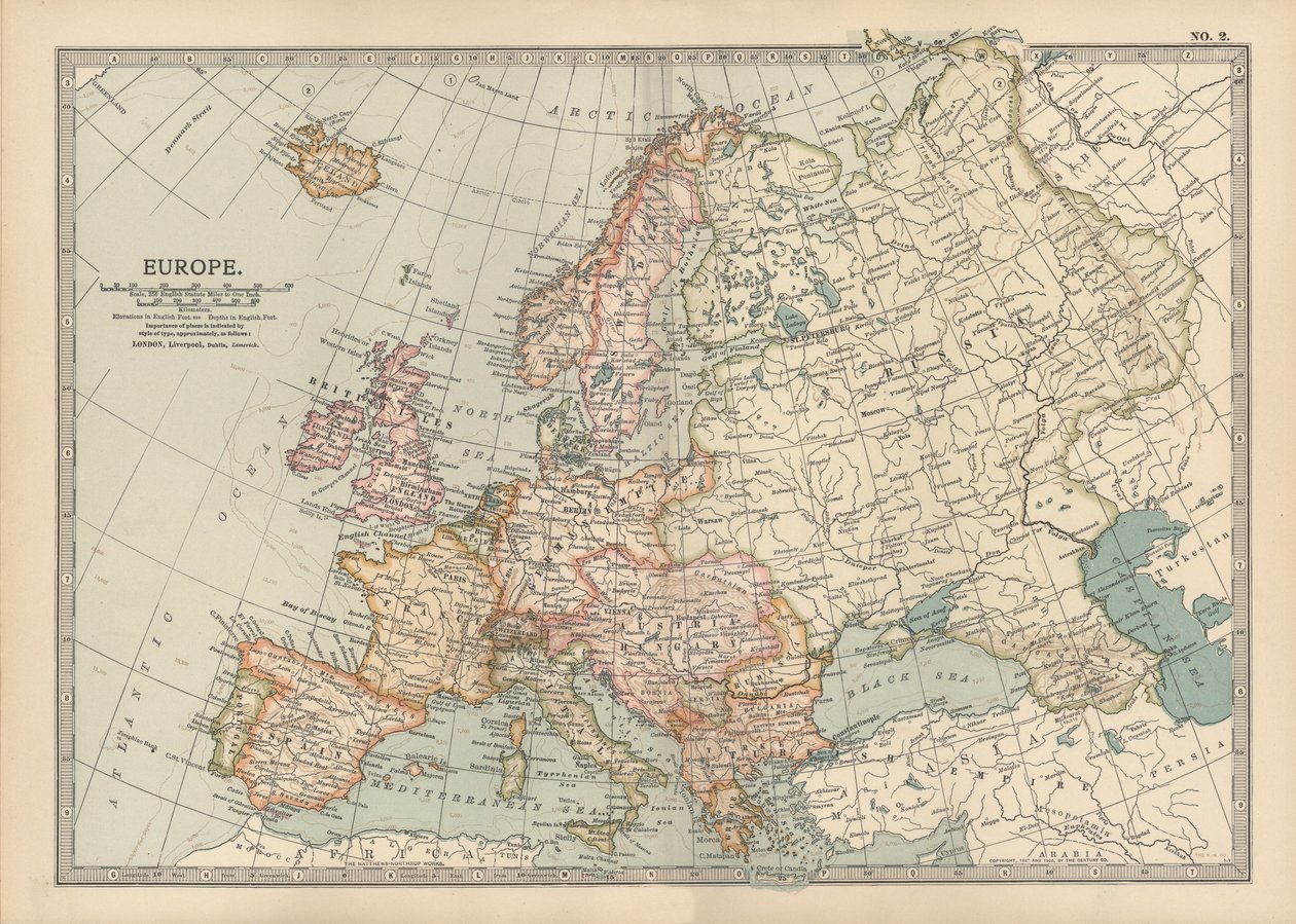 Kaart van Europa, ca. 1900 (gravure) door Unbekannter Künstler