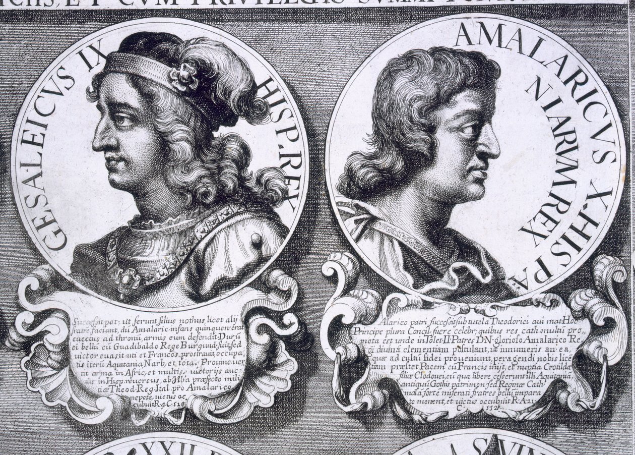 Portretten van Gesalec en Amalaric (litho) door Unbekannt