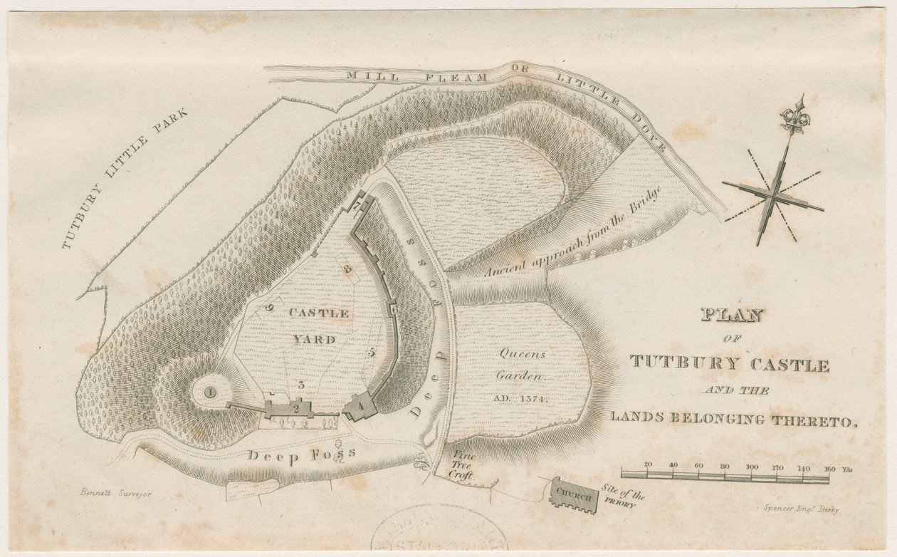 Tutbury Kasteel: Plan: gravure, nd [ca. 1832] door Unbekannt