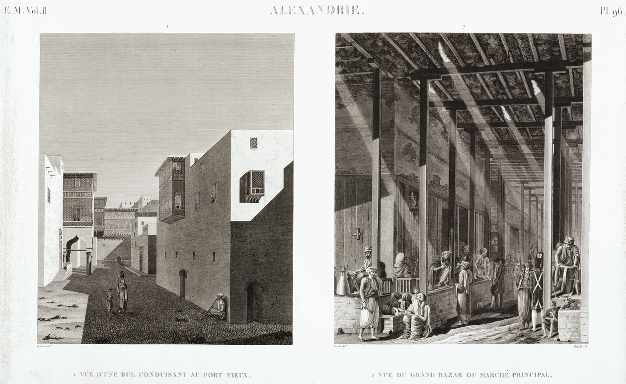 Twee uitzichten van Alexandrië, Egypte, ca. 1798 door Unbekannt
