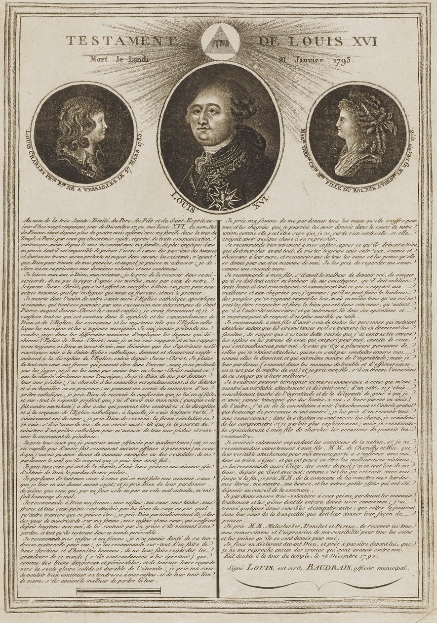 Testament van Lodewijk XVI door Unidentified