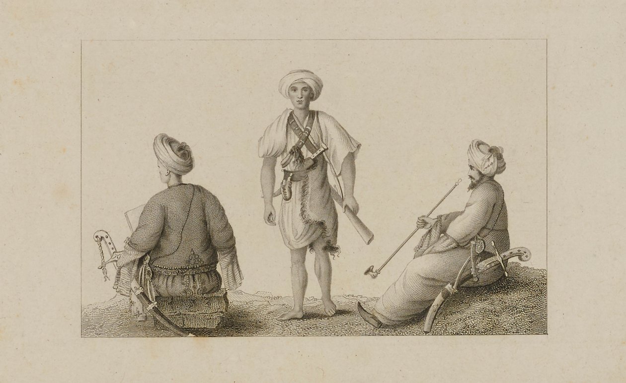 Drie mannen in tulbanden door Unidentified