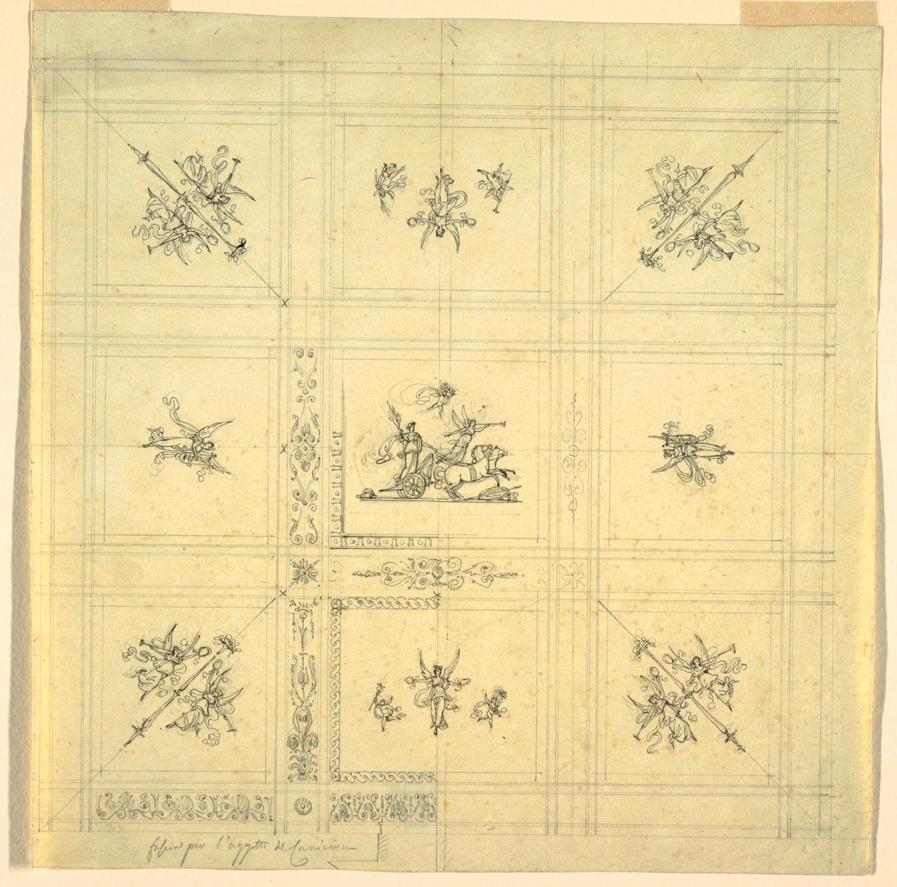 Tekening, Plafonddecoratie, Overwinning in een wagen, Palazzo Quirinale, Rome, 1812 door Unknown