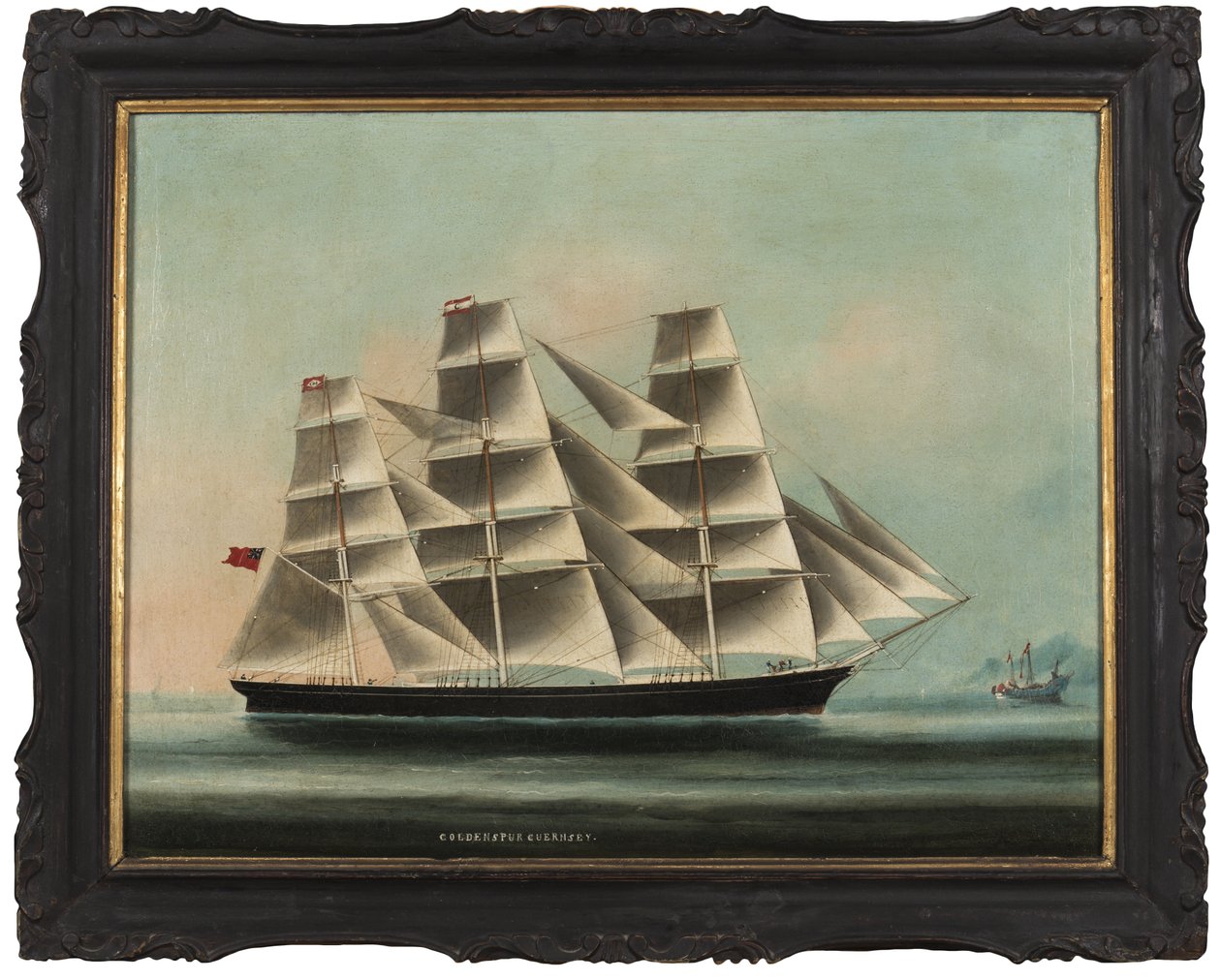Golden Spur Guernsey: de China Trade clipper die de Chinese vlag voert voor bescherming, c.1872 door Unbekannt Unbekannt