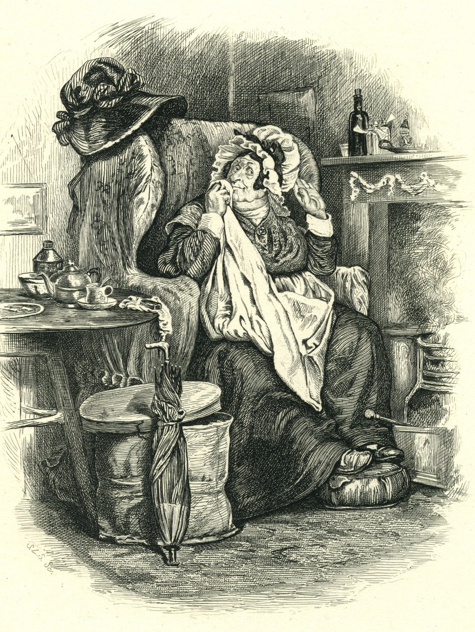 Martin Chuzzlewit: Mrs Gamp, gegraveerd door Stephen Alonzo Schoff (1818-1904) door Unbekannt Unbekannt