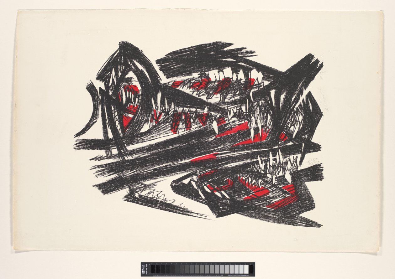 Abstracte voorstelling in rood, zwart en wit door Unknown