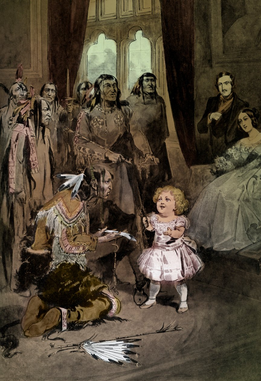 Infant Edward VII speelt met Ojibwe-hoofden door Unknown