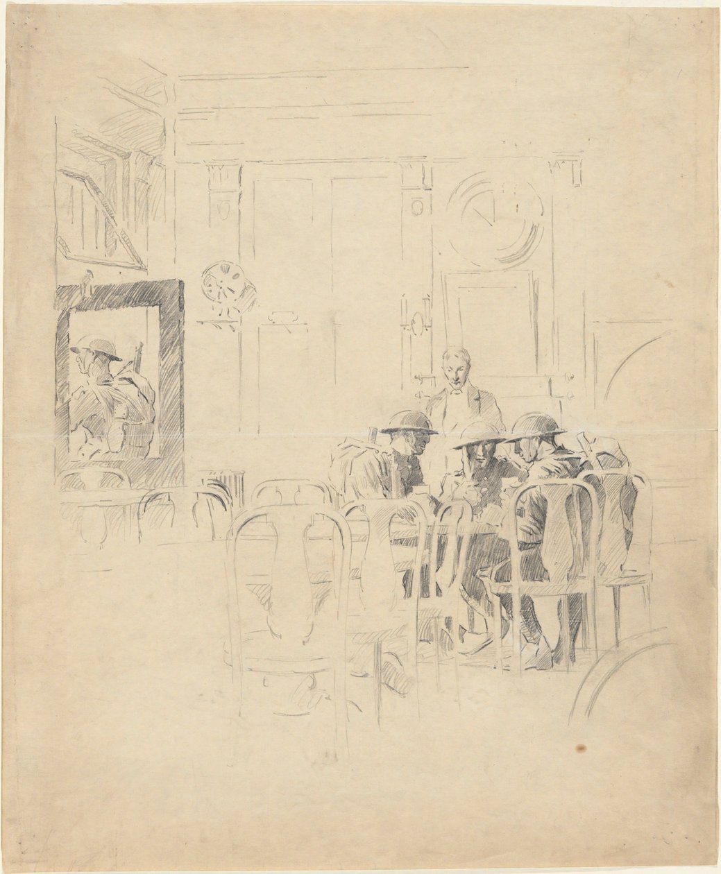 Zonder titel (Soldaten in een café) door Unknown