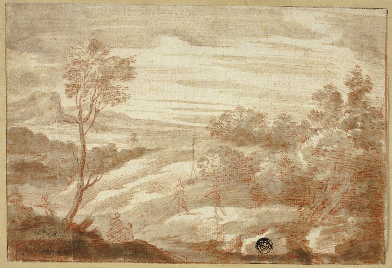 Boslandschap met figuren door Unknown