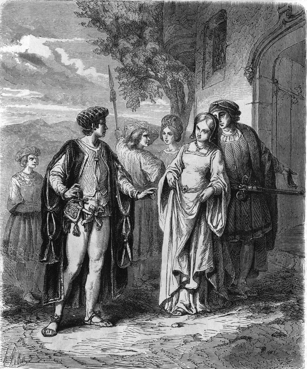 15e-eeuwse kostuums. 19e-eeuwse gravure. door Unknown artist