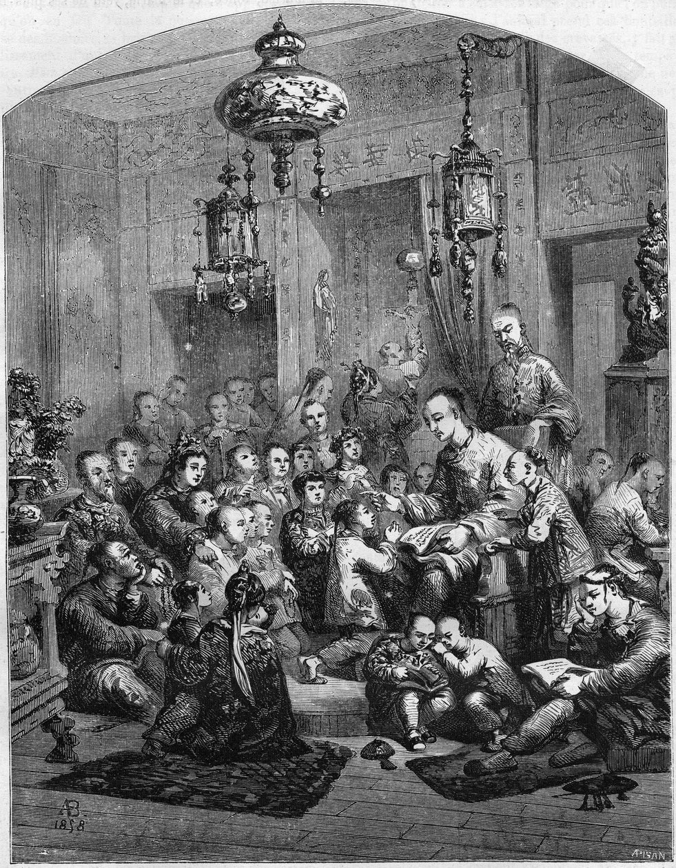 Een school in China in 1858. door Unknown artist