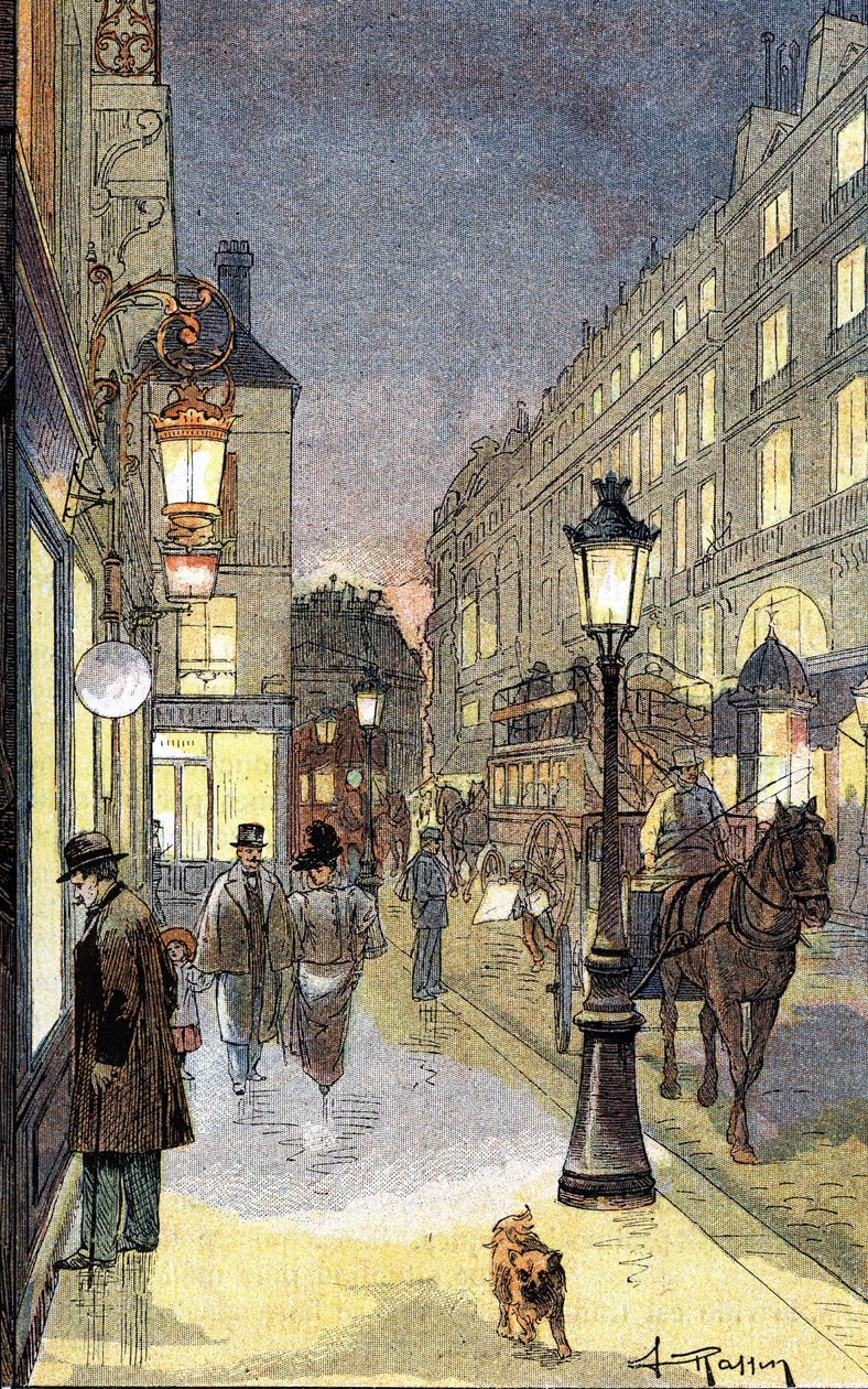 Parijs bij nacht, illustratie eind 19e eeuw door Unknown artist