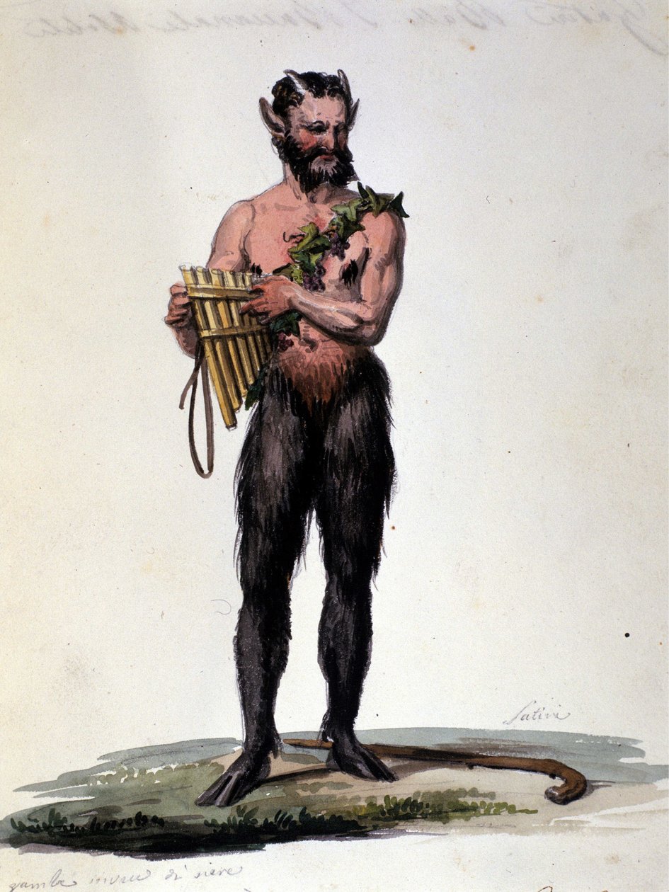 Sater en muziek. 19e eeuwse gravure. door Unknown artist