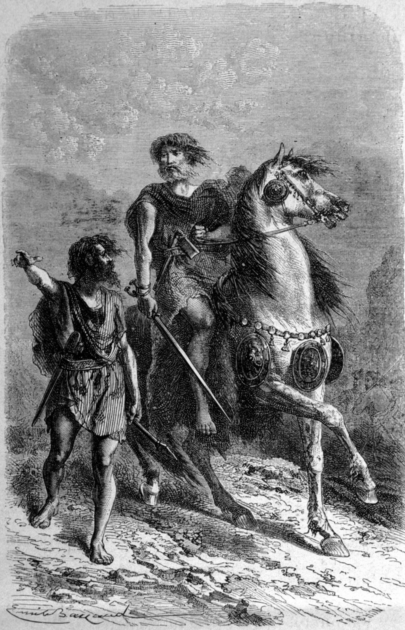 Twee primitieve mannen uit de Bronstijd. door Unknown artist