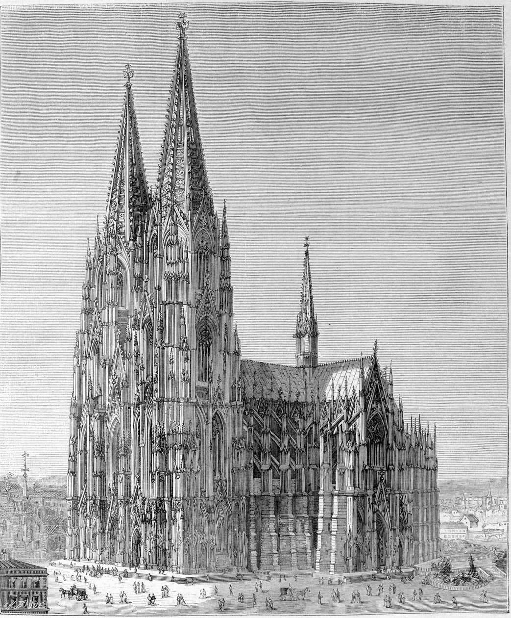 Uitzicht op de Dom van Keulen. 19e-eeuwse gravure. door Unknown artist