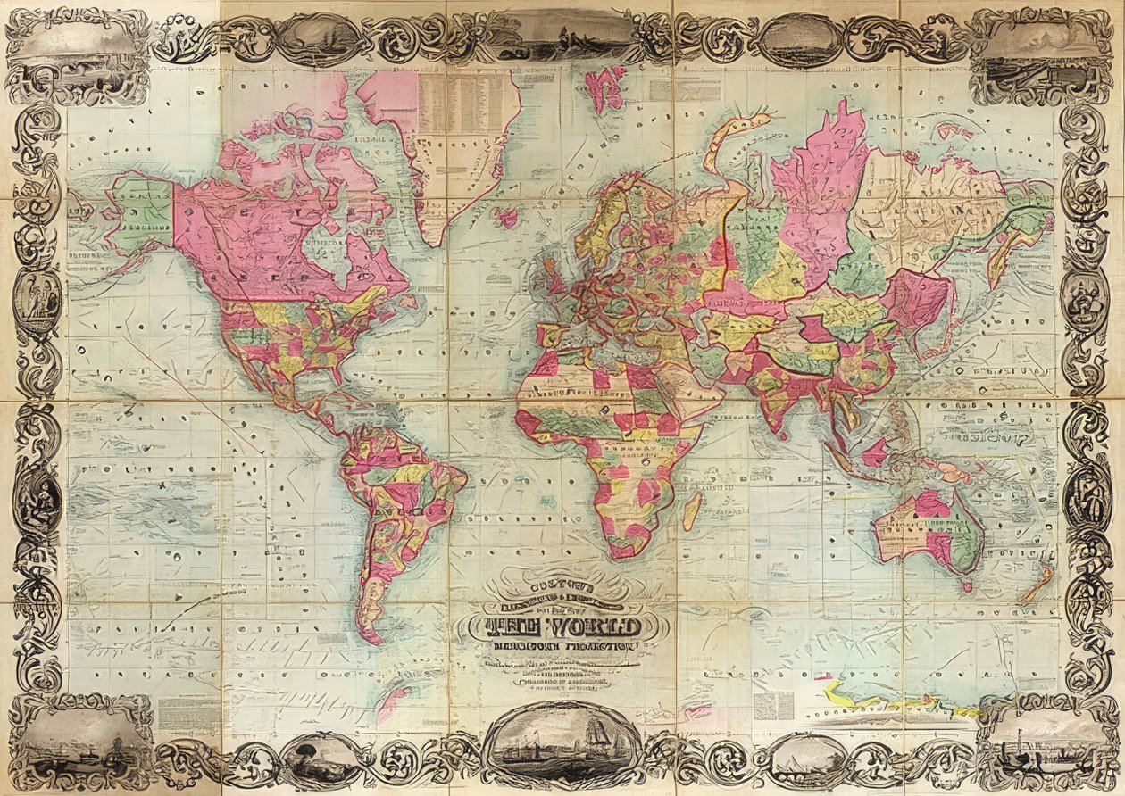 Wereldkaart in Mercator-projectie door Unknown