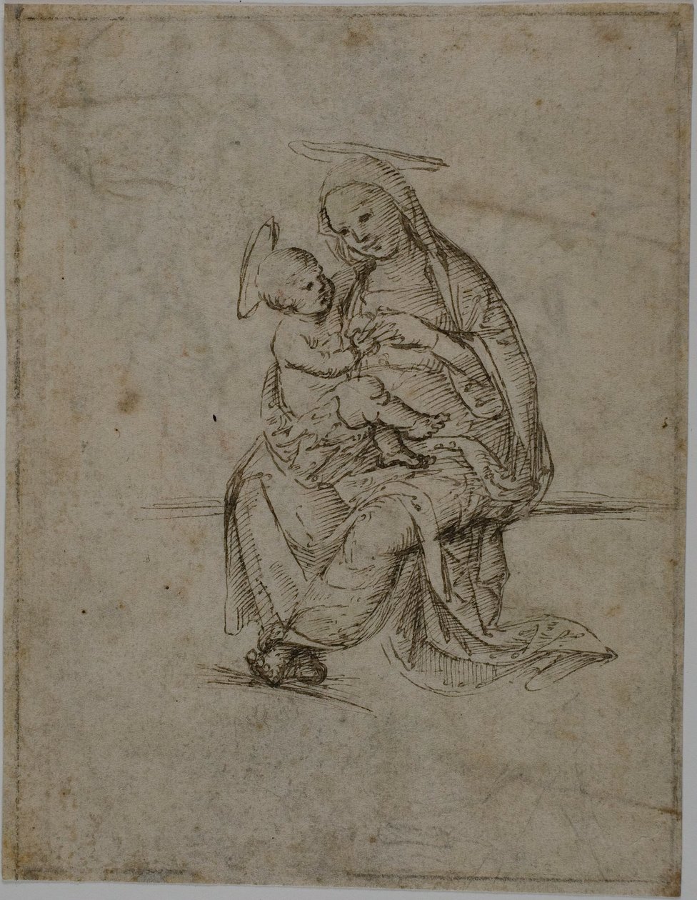 Maagd en kind (recto); Putti (verso) door Unknown Florentine