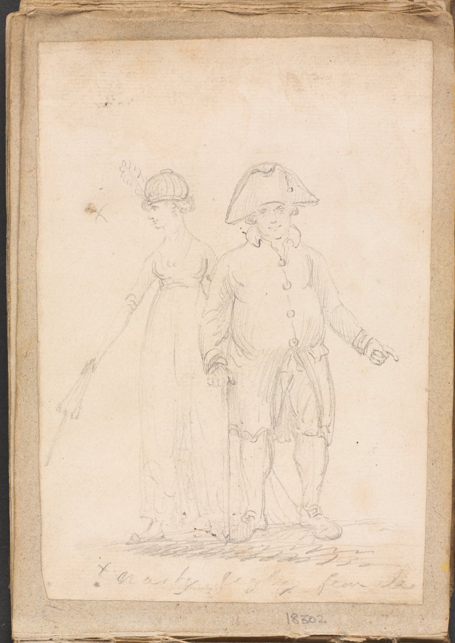 Een dame en heer in burgerkleding door Unknown artist