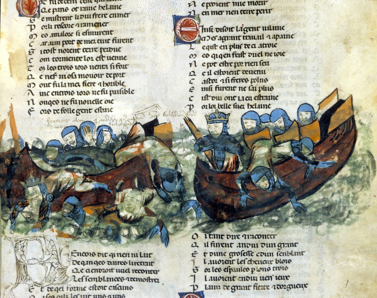 Een zeeslag. Miniatuur uit de 13e eeuw. door Unknown artist
