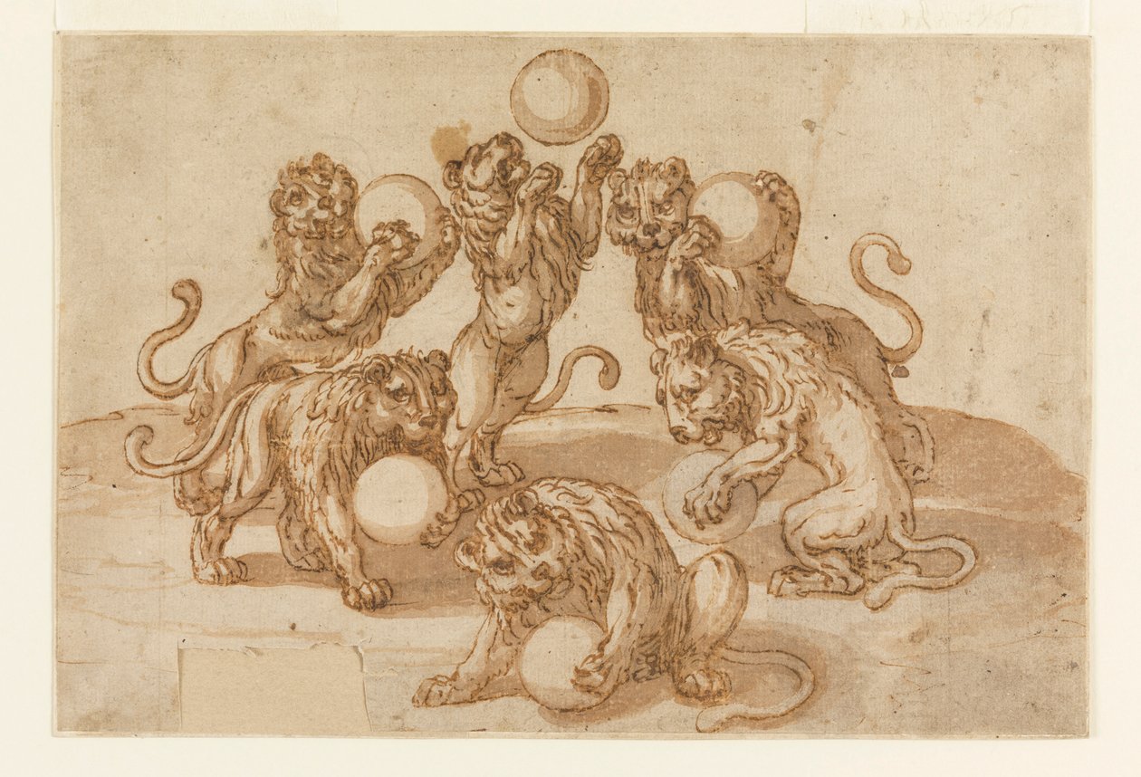 Leeuwen Jongleren met de Medici Ballen door Unknown artist