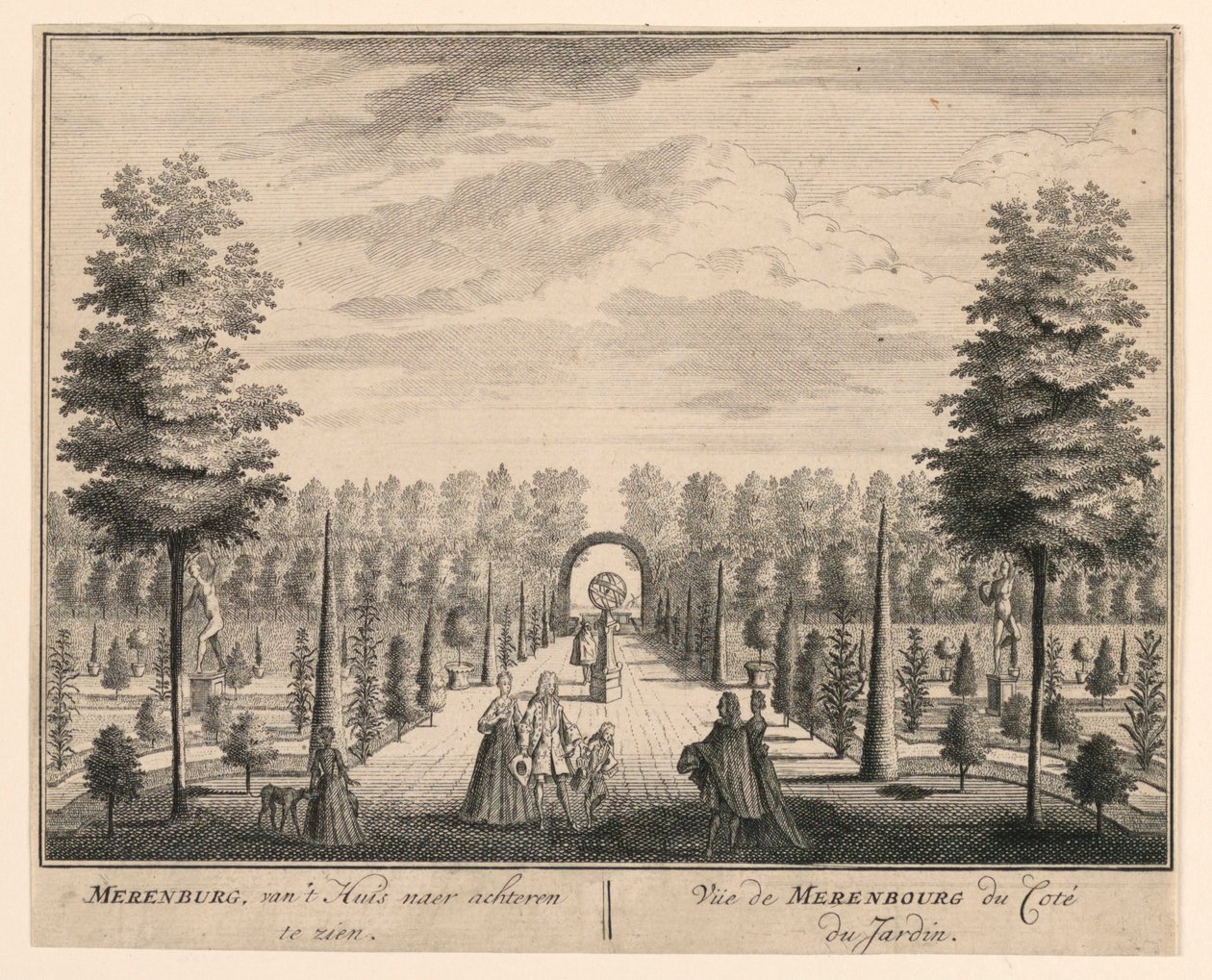 Uitzicht op Merenbourg vanaf de tuinzijde door Unknown artist