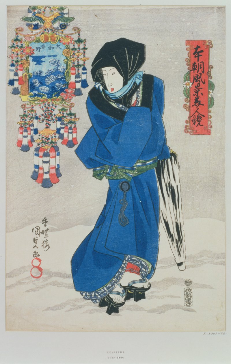 Japanse vrouw in de sneeuw door Utagawa Kunisada