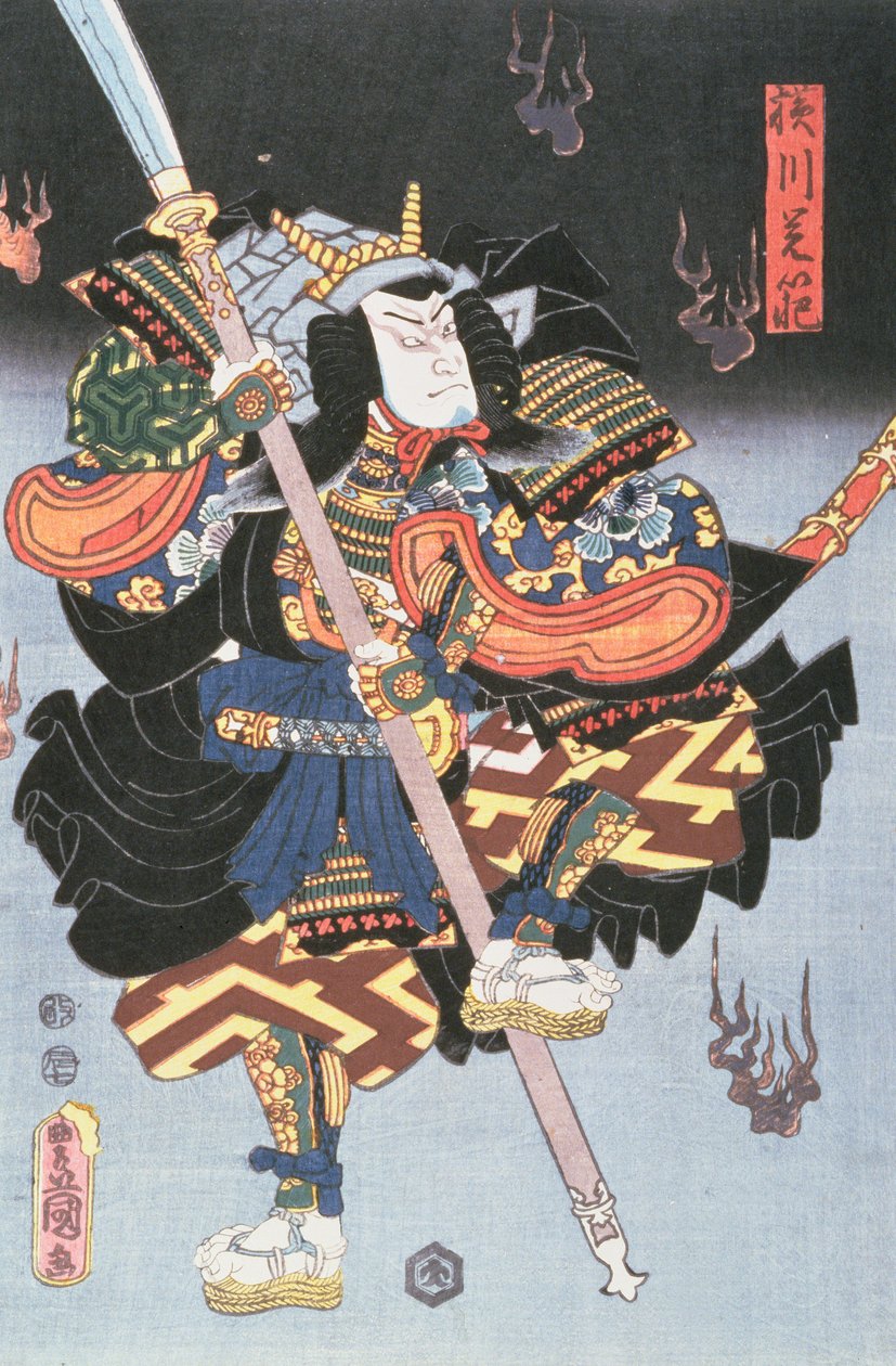 Kamezo als de krijgsmonnik, in een scène uit Sembouzakura in het Ichimura Theater door Utagawa Kunisada