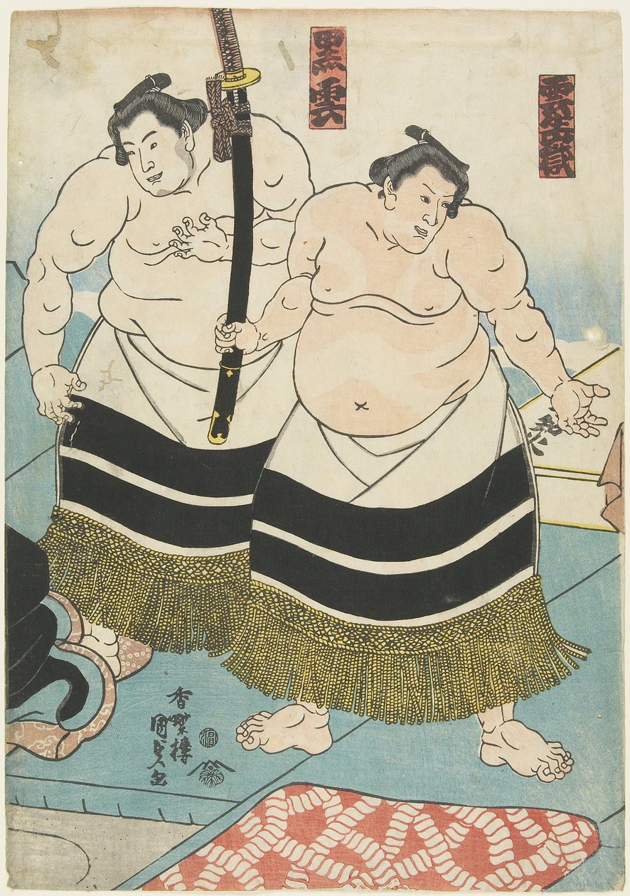 De worstelaars Unjo_dake en Kurokumo, 1843-1847 door Utagawa Kunisada