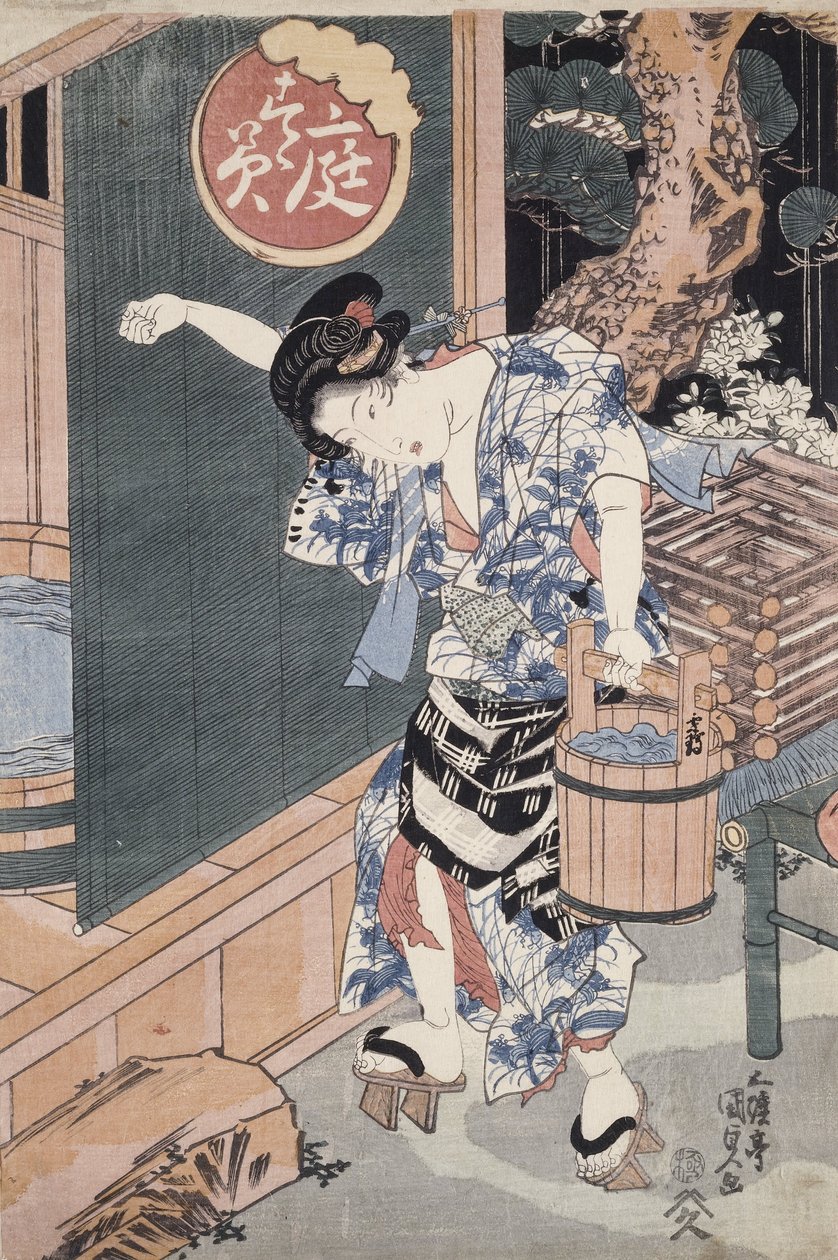 De tuinbadkuip door Utagawa Kunisada