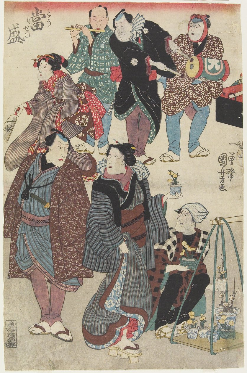 Modieuze menigte op Nieuwjaarsdag, 1847-1852 door Utagawa Kuniyoshi