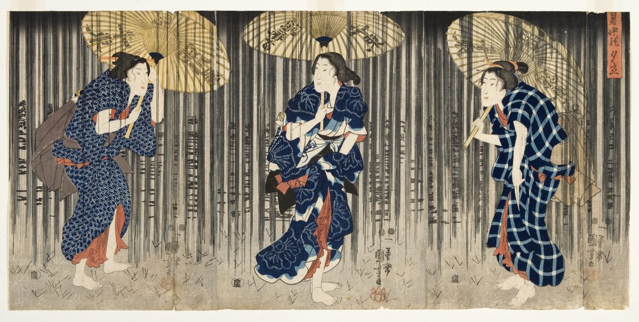 Plotselinge zomerse bui, ca. 1849-51 (houtsnede) door Utagawa Kuniyoshi